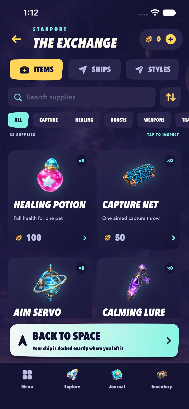 The station shop sells supplies. Actual UNKNOWN game screen.