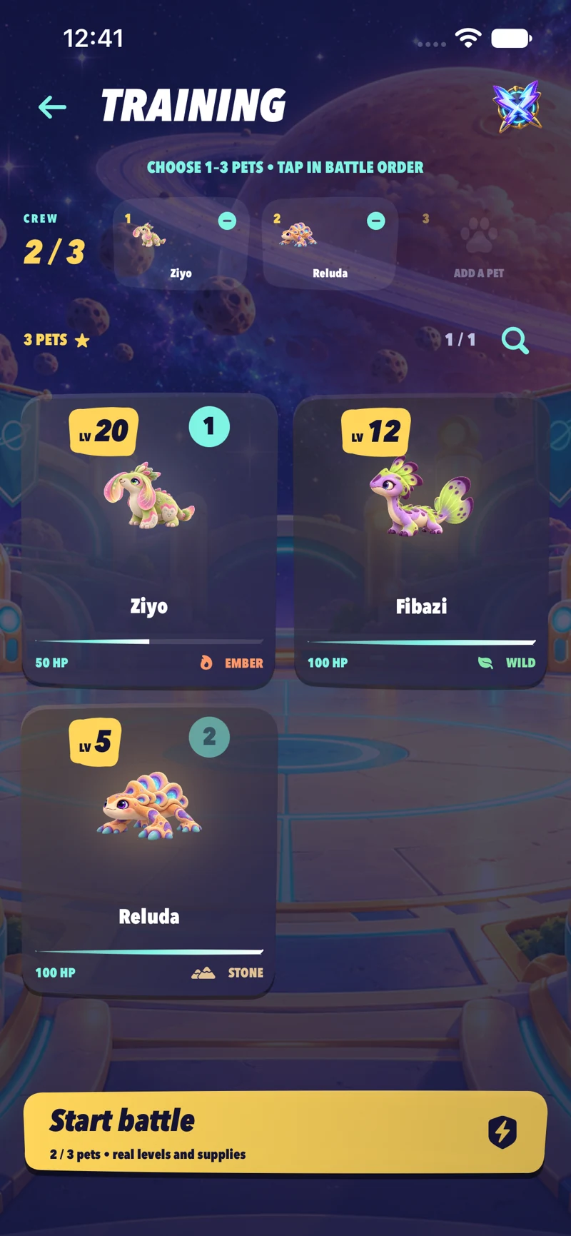 The Training team picker. Actual UNKNOWN game screen.